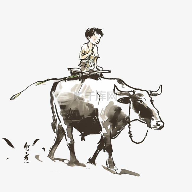 清明节牧童手绘放牛免抠元素
