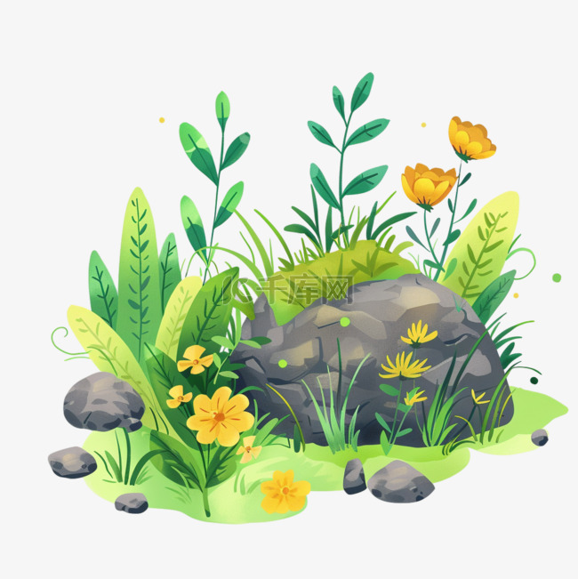 春天手绘植物花草卡通元素