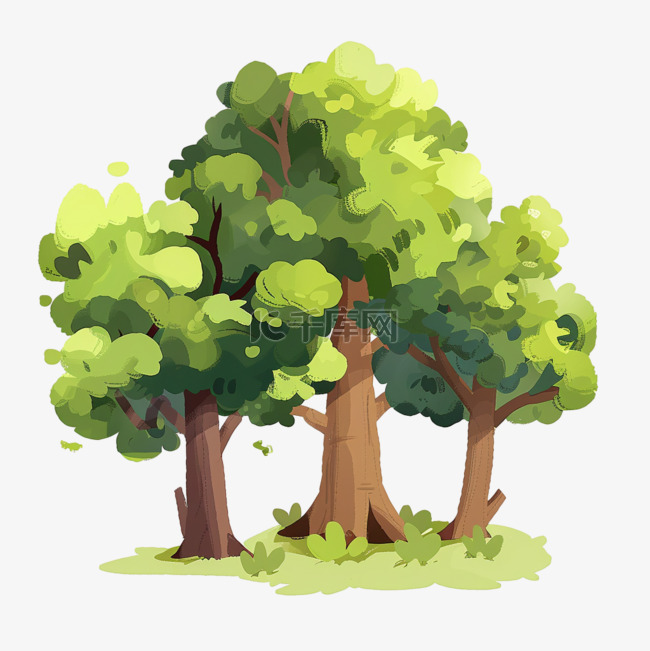植树节几颗大树卡通元素手绘