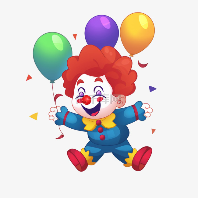 愚人节可爱小丑手绘气球卡通元素