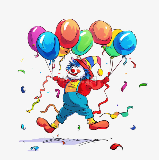 愚人节小丑气球免抠元素卡通