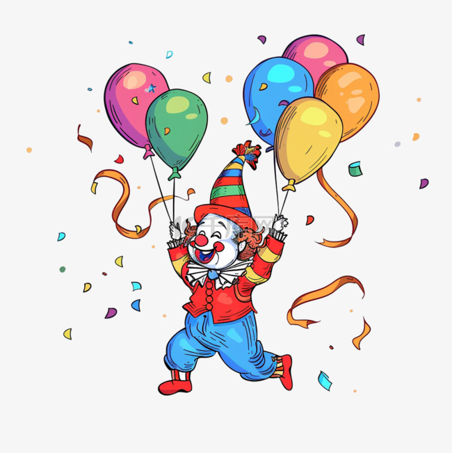 小丑气球愚人节卡通免抠元素
