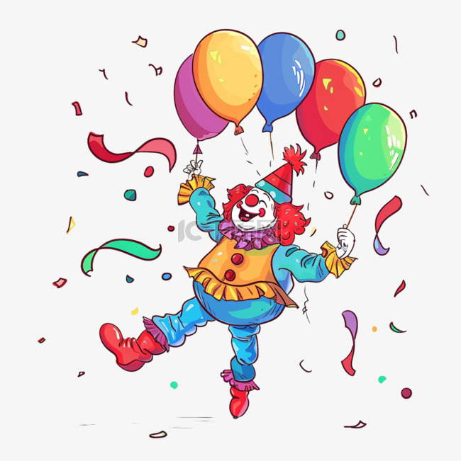卡通愚人节小丑气球免抠元素