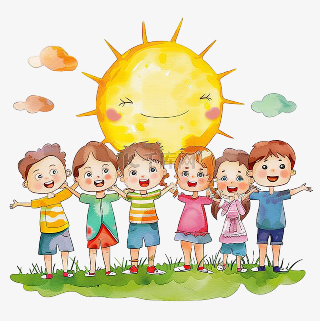 可爱孩子手绘太阳玩耍卡通元素