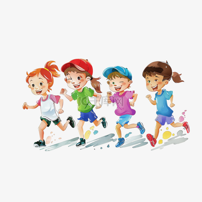 卡通可爱孩子元素运动奔跑手绘
