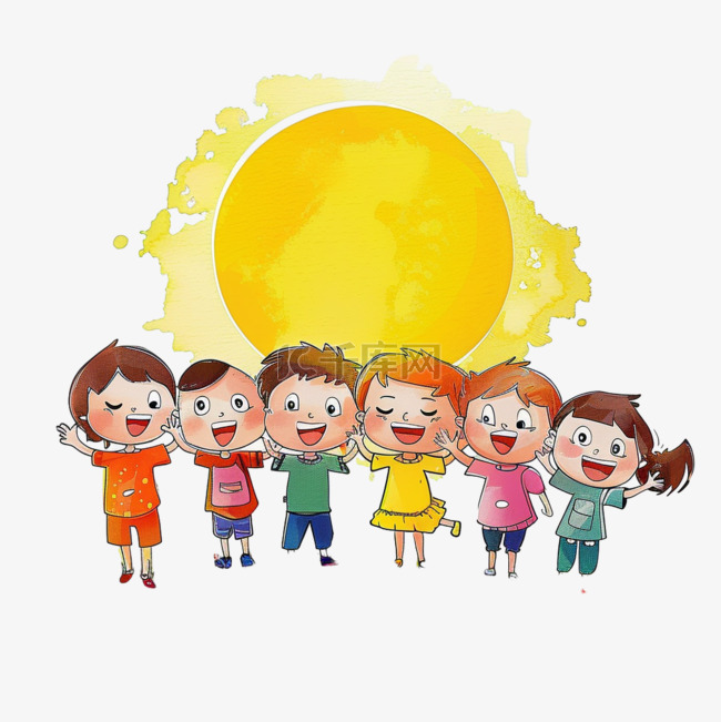 卡通手绘可爱孩子太阳玩耍元素