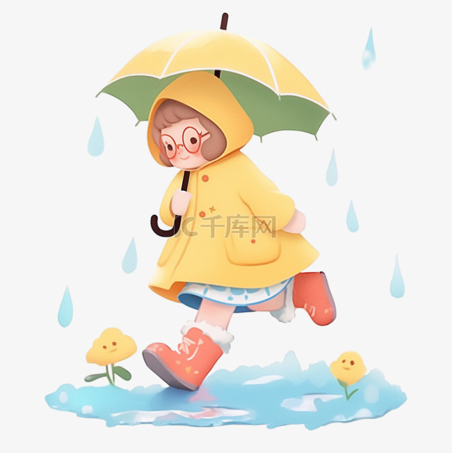 谷雨素材儿童雨伞卡通风格