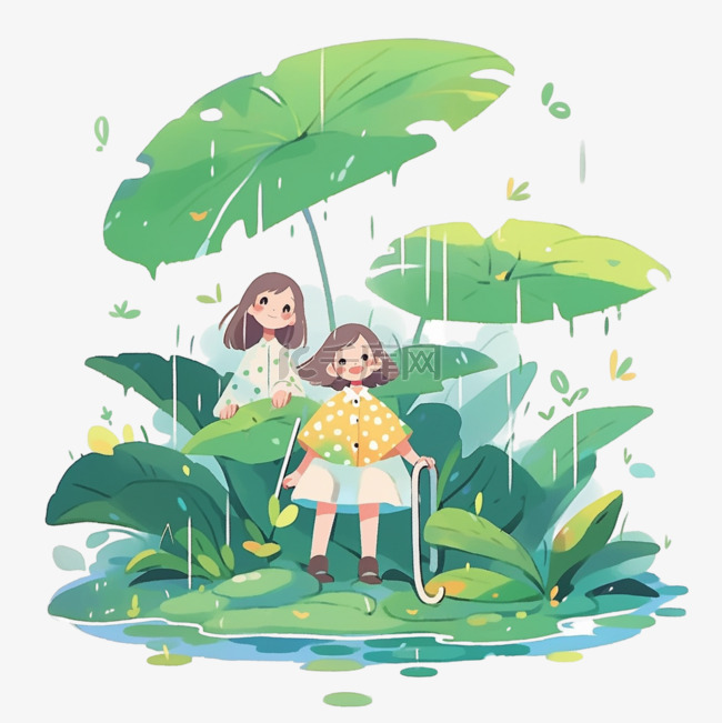 谷雨时节卡通风格儿童植物元素