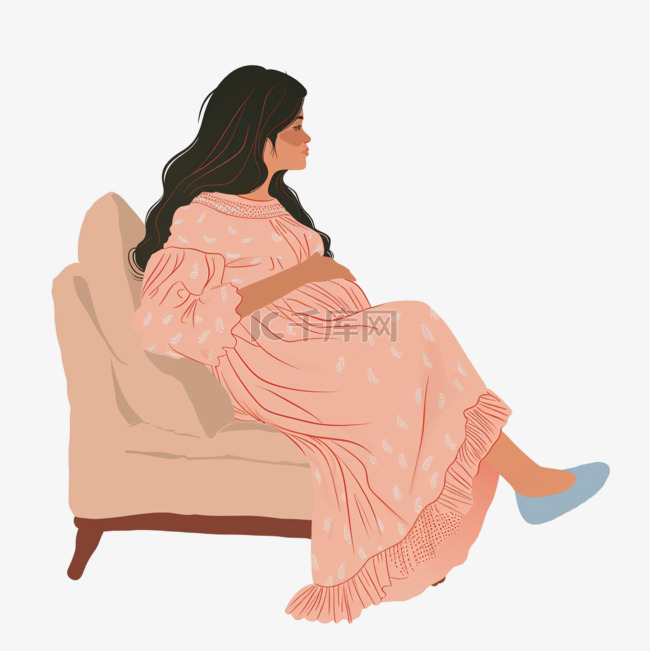女人元素孕妇坐在沙发上慵懒手绘