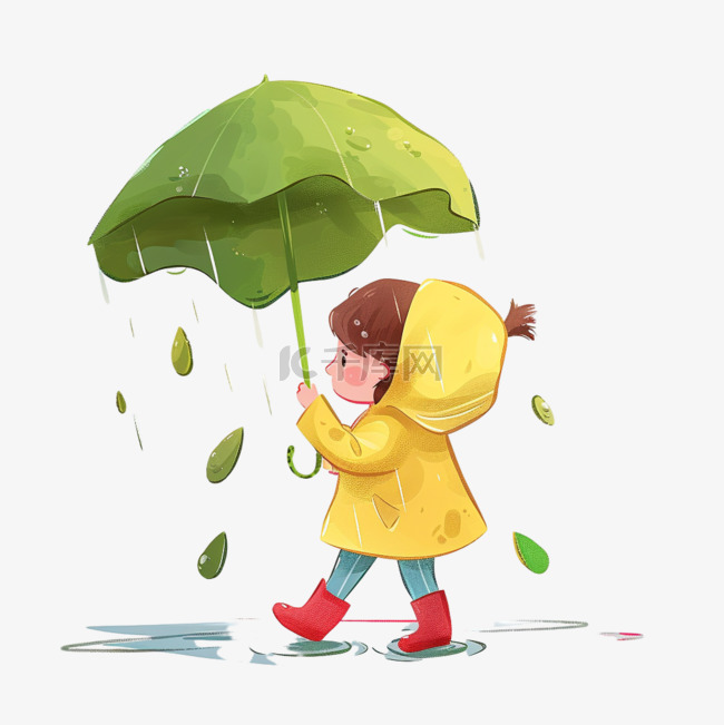 手绘清明元素雨季孩子遮伞卡通