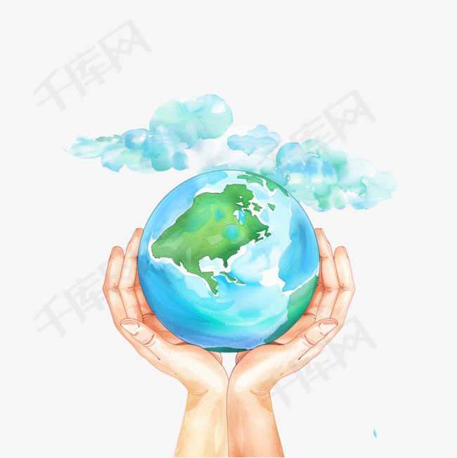 世界地球日免抠手绘双手捧着地球