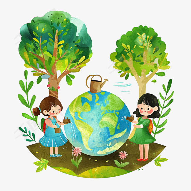 手绘世界地球日孩子元素环保