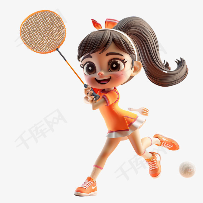 女孩开心打网球3d免抠元素