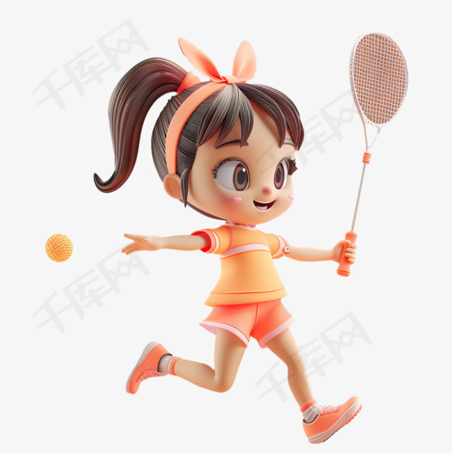女孩开心3d打网球免抠元素