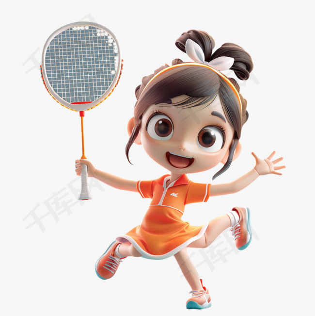 打网球女孩开心免抠元素3d