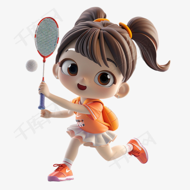 免抠打网球元素女孩开心3d