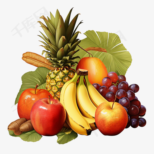 热带水果种类元素立体免抠图案