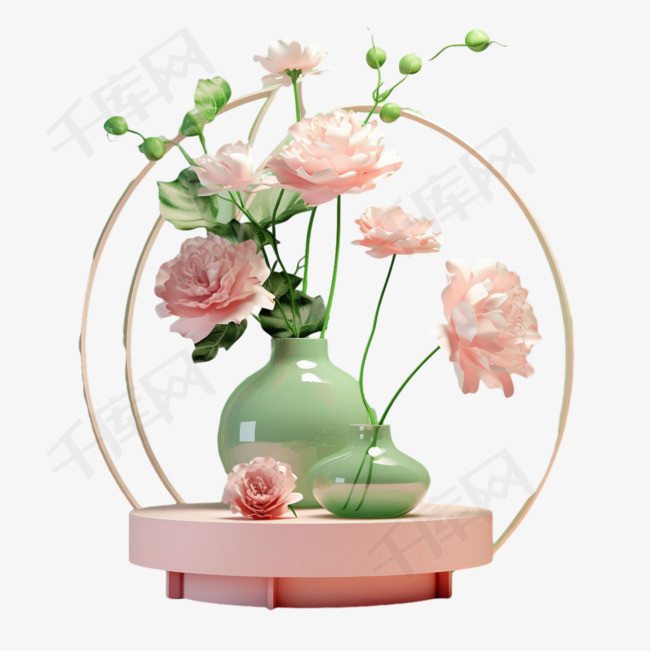 桌台花瓶立体描绘摄影照片元素
