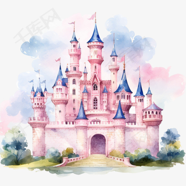 粉色城堡元素立体免抠图案