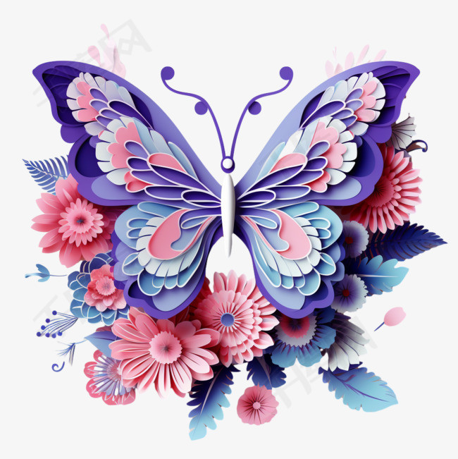 折纸蝴蝶元素立体免抠图案