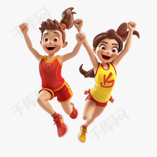 男女跳跃运动元素立体免抠图案