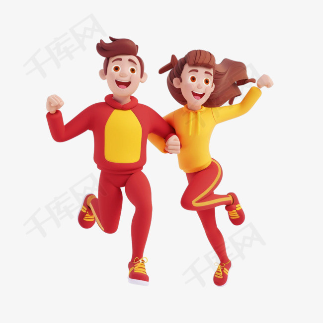 男女跳跃运动元素立体免抠图案