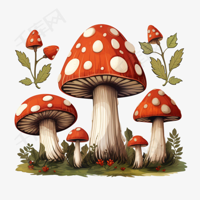斑点蘑菇元素立体免抠图案