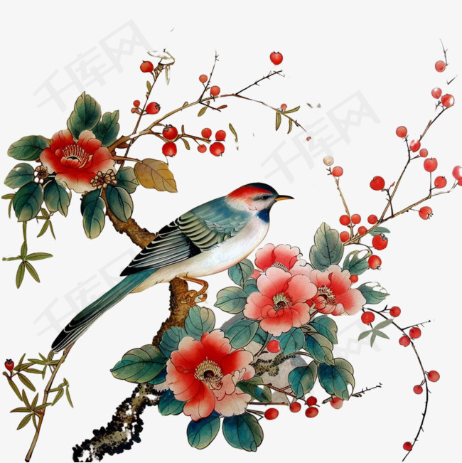 中国花鸟元素立体免抠图案