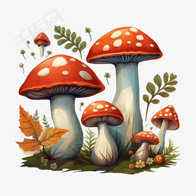 斑点蘑菇元素立体免抠图案