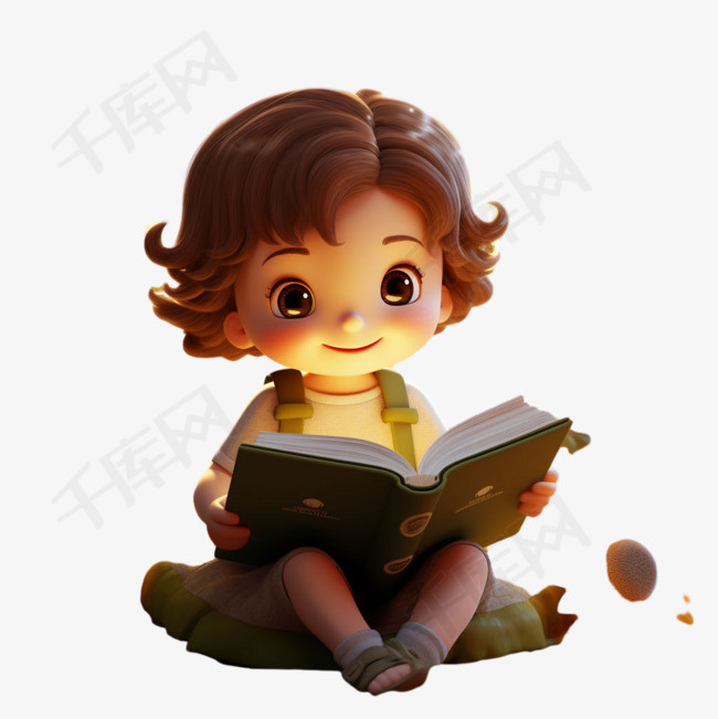 阅读小女孩元素立体免抠图案