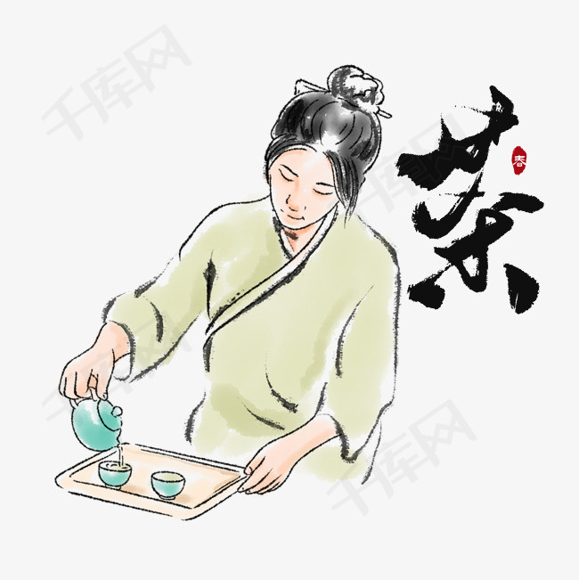 中国风水墨品茶茶艺的女人图片