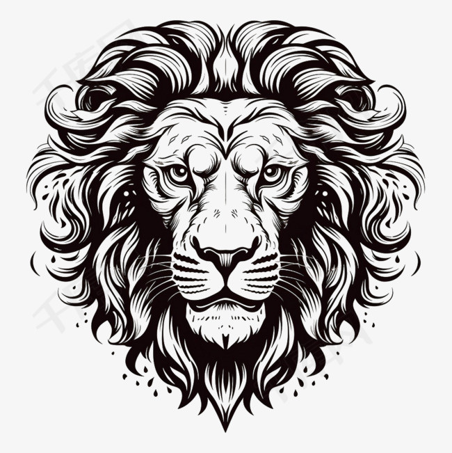 素描狮子头元素立体免抠图案