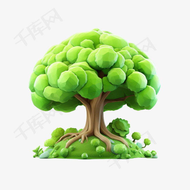 绿色大树元素立体免抠图案