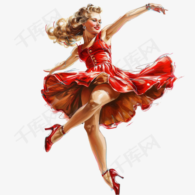 红裙舞蹈元素立体免抠图案