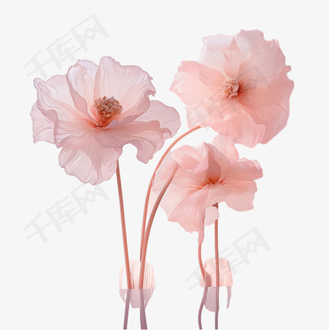 粉红花朵元素立体免抠图案