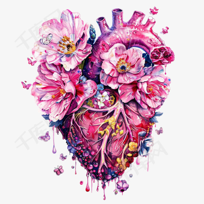 花朵心脏元素立体免抠图案