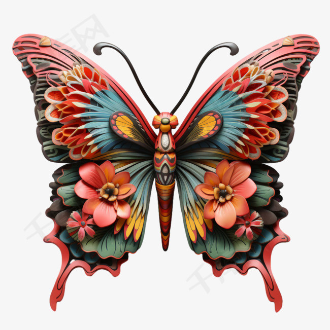 蝴蝶花纹元素立体免抠图案