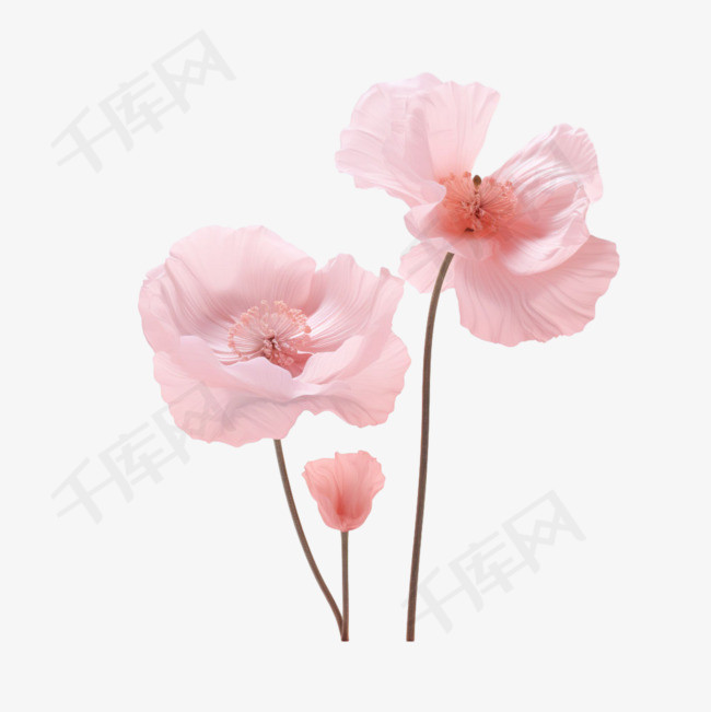 粉红花朵元素立体免抠图案
