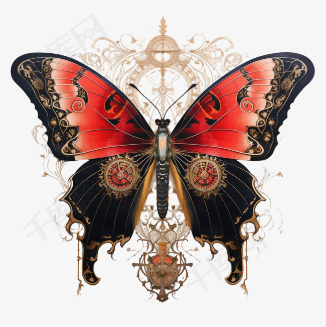 黑红蝴蝶元素立体免抠图案