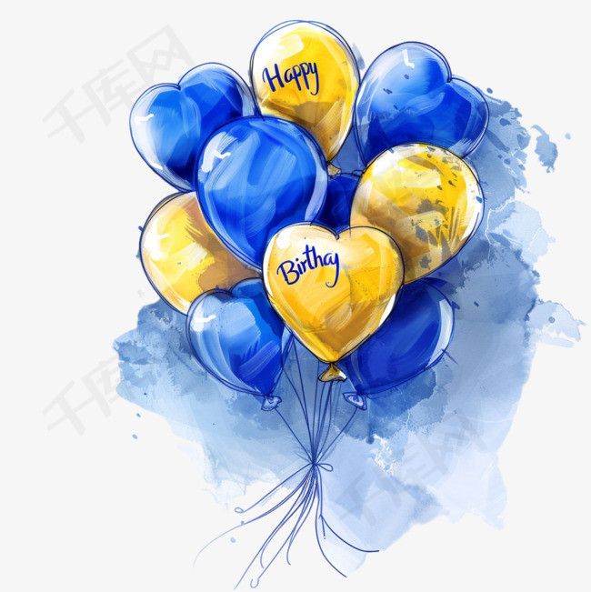 蓝黄气球元素立体免抠图案