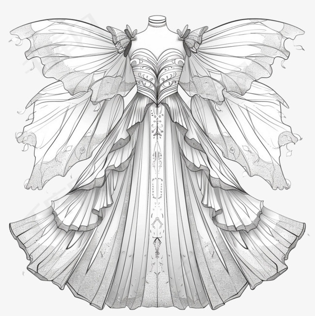 蝴蝶长裙元素立体免抠图案