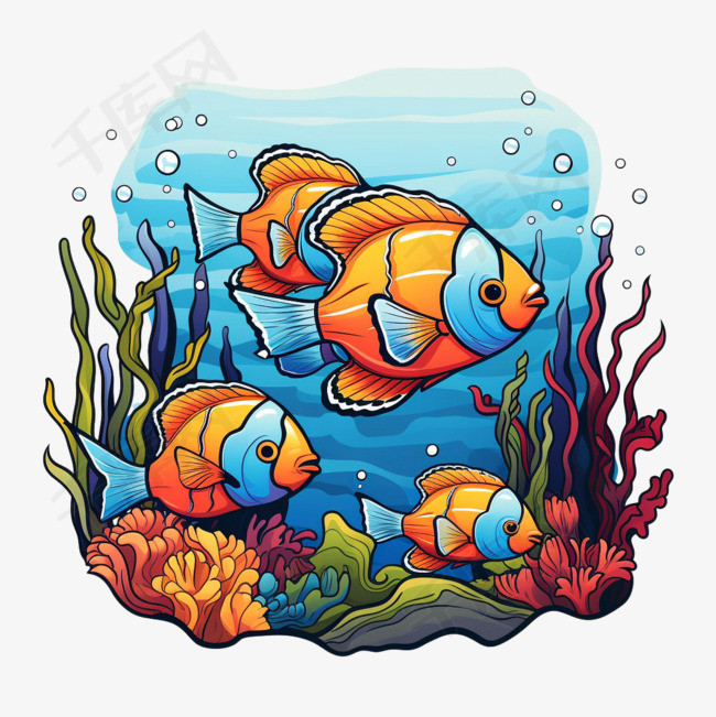鱼缸鱼儿元素立体免抠图案