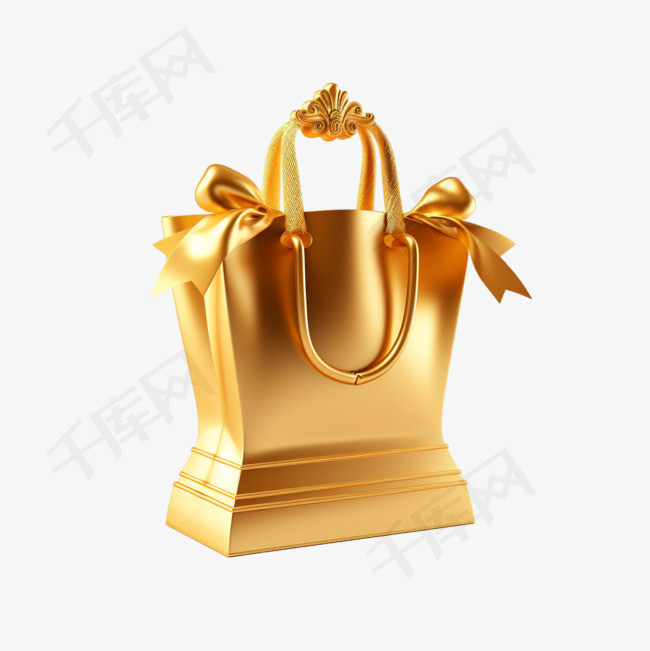 金色购物袋元素立体免抠图案