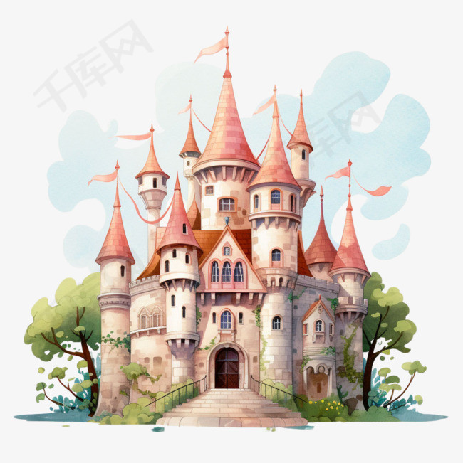 卡通城堡元素立体免抠图案
