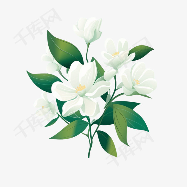 纯白花朵元素立体免抠图案