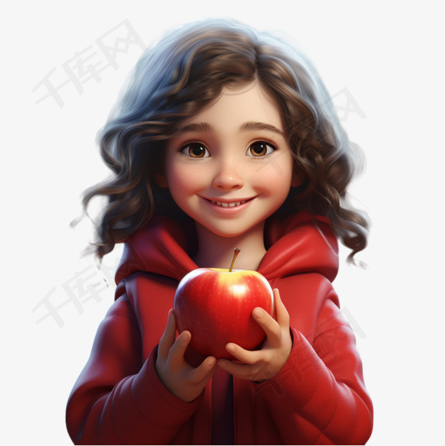 苹果女孩元素立体免抠图案