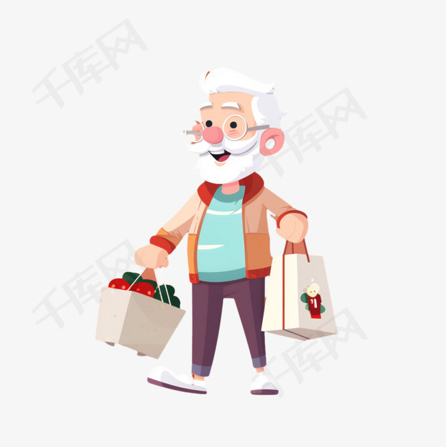 购物老人元素立体免抠图案