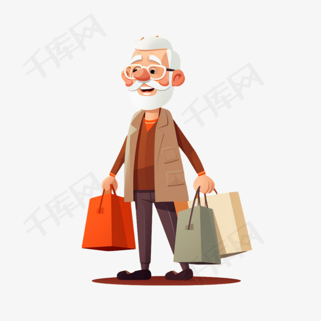 购物老人元素立体免抠图案