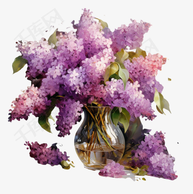 紫藤花花瓶元素立体免抠图案