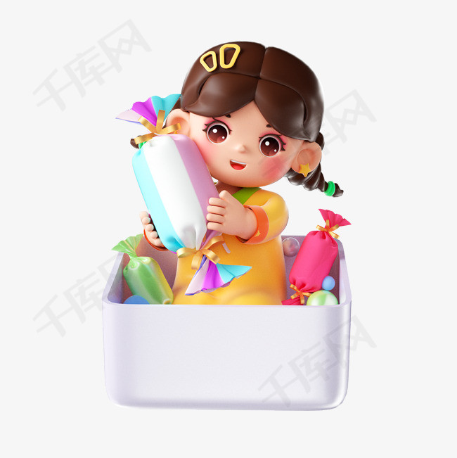 儿童节3D立体可爱小女孩糖果盒